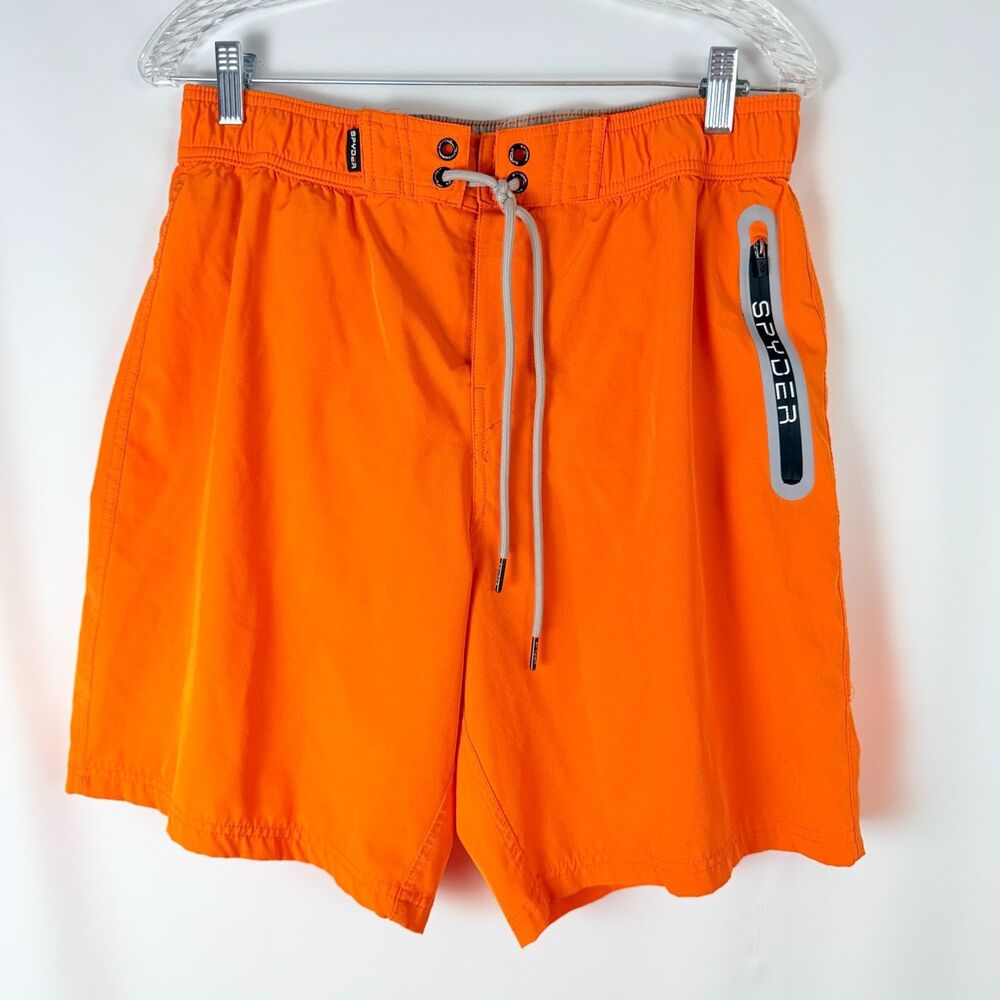 Spyder Boys Board XL Shorts Swim Sand Sun Trunks Orange Neon Print Tie Waist
